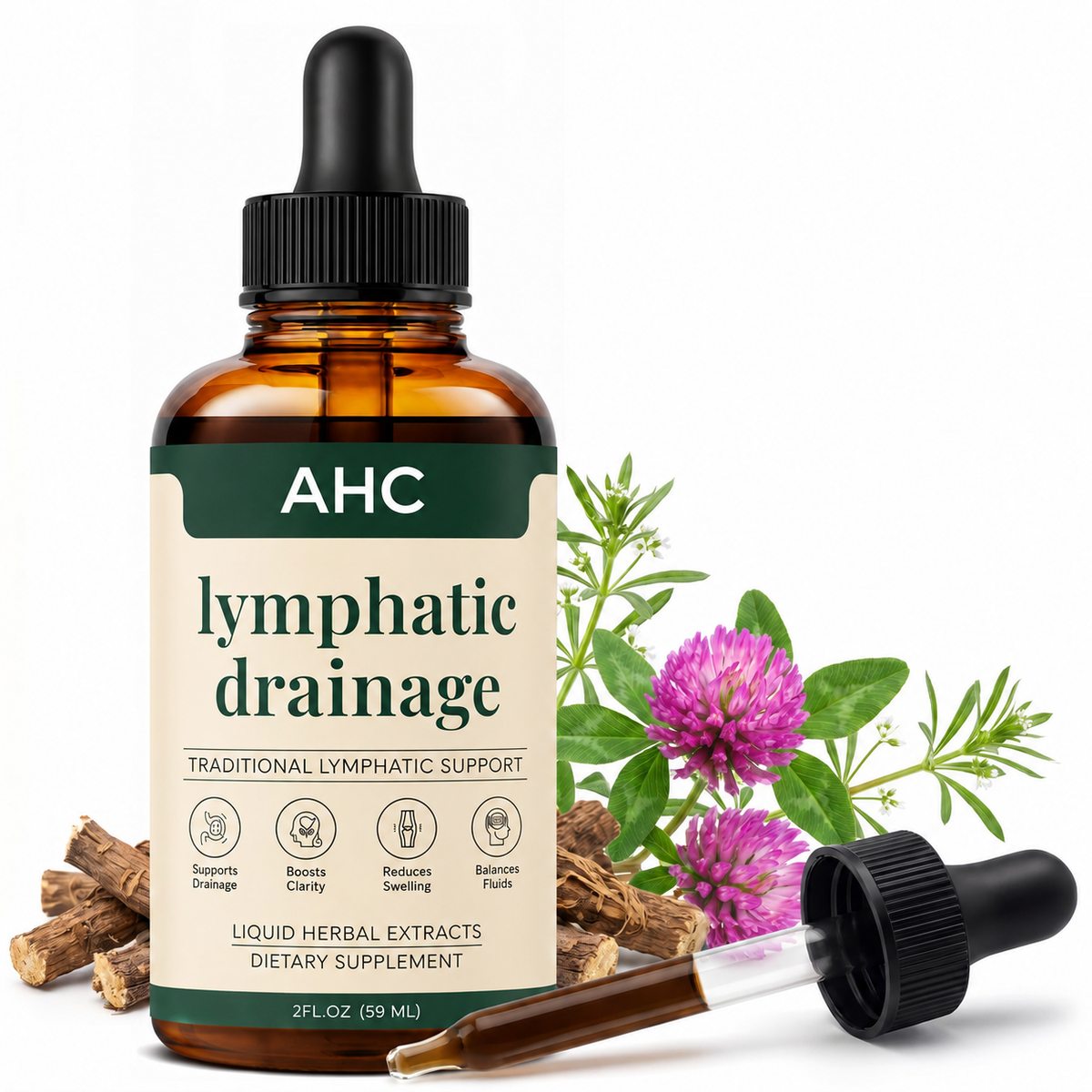 AHC Lymphatic Drainage Drops | 4-Botanical Daily Lymphatic Support, Alcohol-Free & Vegan, 2 Fl Oz